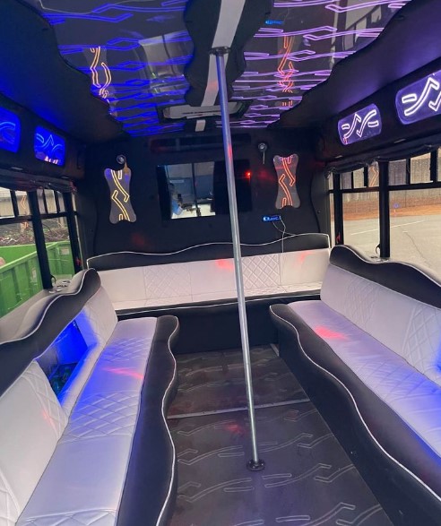Atlanta Limo Party Bus 18 to 20 Passenger – Luxury transportation with premium amenities, LED lighting, and spacious seating for group travel